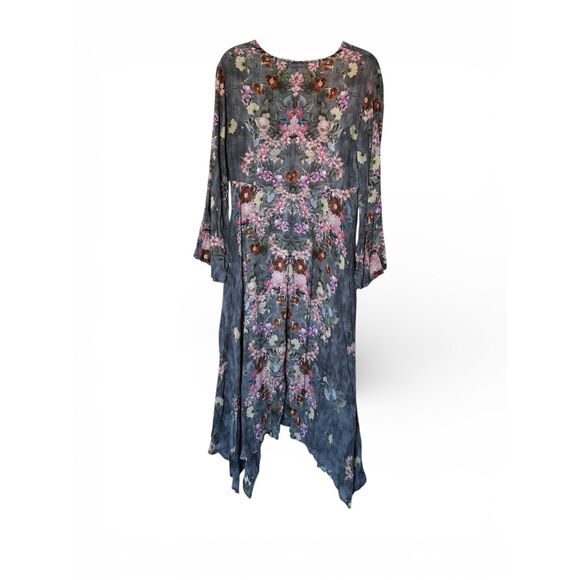 Feathers by Tolani Floral Gray Dress Handkerchief Sz Small Unlined Boho Whimsy - Picture 3 of 9